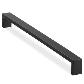 Cauldham Solid Stainless Steel Cabinet Hardware Square Pull Matte Black (12-5/8" Hole Centers) - 2 Pack