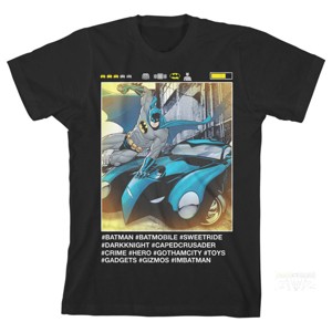 Batman Batmobile Social Media Pose Black T-shirt Toddler Boy to Youth Boy - 1 of 3