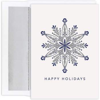 Masterpiece Studios 18-Count Boxed Christmas Cards With Foil-Lined Envelopes, 7.8" x 5.6", Embossed Ornate Silver Snowflake (936200)