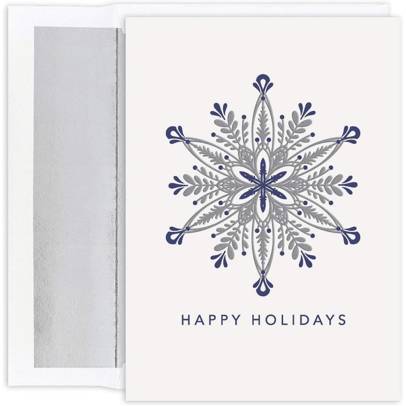 Masterpiece Studios 18-Count Boxed Christmas Cards With Foil-Lined Envelopes, 7.8" x 5.6", Embossed Ornate Silver Snowflake (936200), 1 of 3