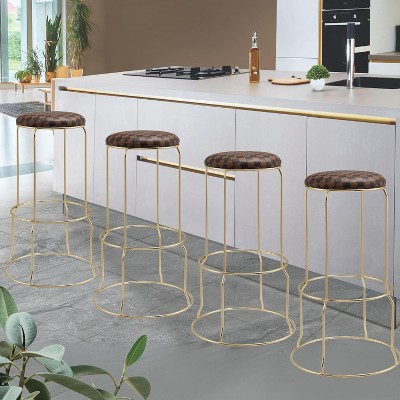 Kings Brand Furniture 4-Pack Stack Stools, Upholstered w/Metal Legs Backless Stackable  Bar and Counter Height Stool, Dining Room Kitchen Chairs