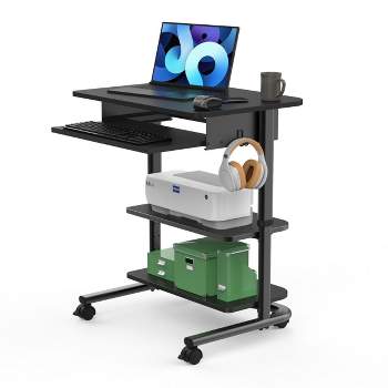 Stand Up Desk Store Adjustable Height Mobile Laptop Workstation with Retractable Keyboard Tray (Black Frame/Black Top, 29” Wide)