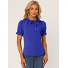 INSPIRE CHIC Women's Bow Tie Neck Solid Color Elastic Cuffs Elegant Office Short Sleeve Blouse - 2 of 4