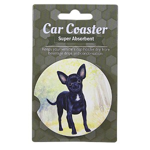E & S Imports 2.5 Inch Chihuahua (Black) Car Coaster Super Absorbent Coasters - 1 of 3