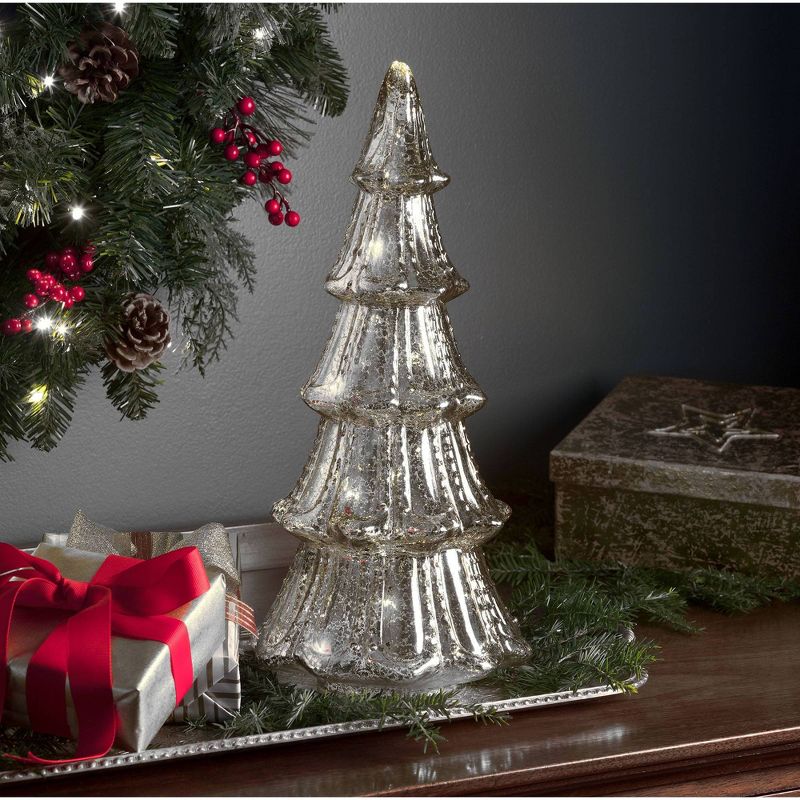 Faux Pre-Lit LED Mercury Glass Christmas Tree Decorative Holiday Scene Props Silver - Haute D&#233;cor, 3 of 4