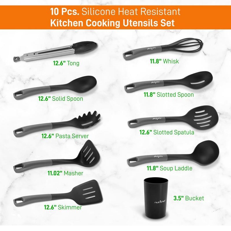 NutriChef 10 Pcs. Silicone Heat Resistant Kitchen Cooking Utensils Set - Non-Stick Baking Tools with PP Holder (Gray & Black), 2 of 5