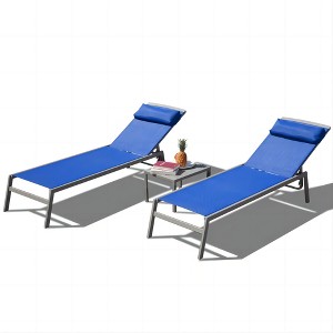 PAGED Chaise Lounge Outdoor Set of 3 Adjustable Pool Lounge Chairs with Headrest Aluminum Frame for Outside, Pool, Beach - 1 of 4