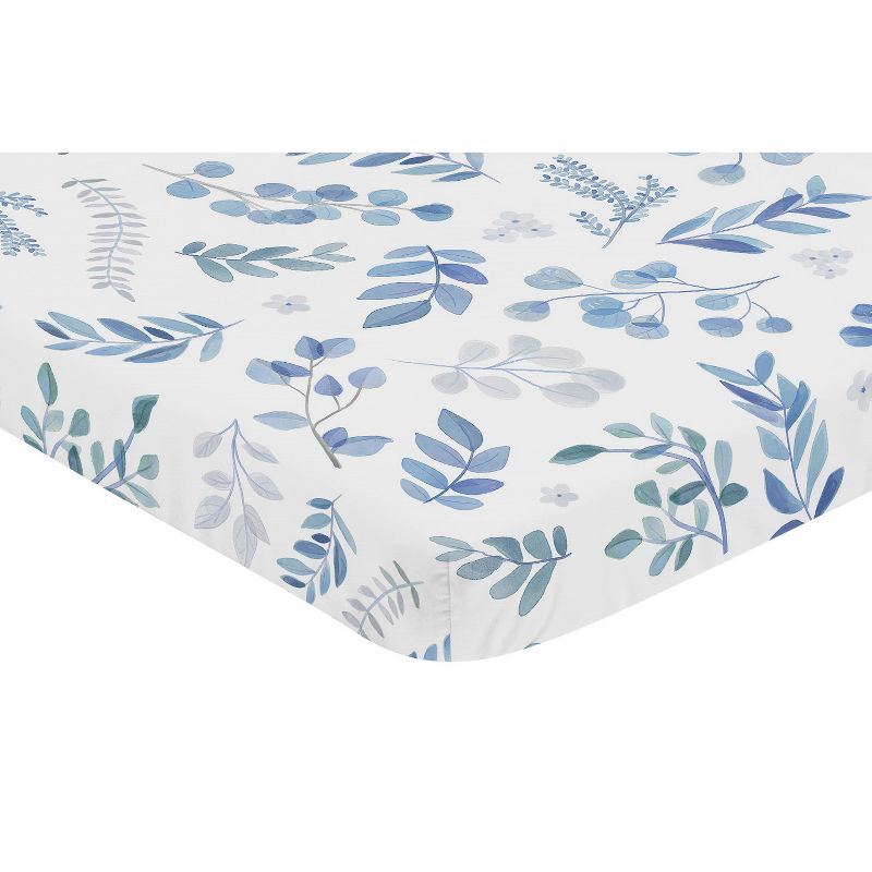 Sweet Jojo Designs Boy or Girl Gender Neutral Unisex Baby Fitted Mini Crib Sheet Botanical Leaf Blue and White, 3 of 6
