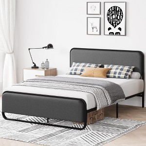 Whizmax Queen/Full Size Bed Frame, Metal Platform Bed with Curved Upholstered Headboard and Footboard, Strong Slats Support, No Box Spring Needed - 1 of 4