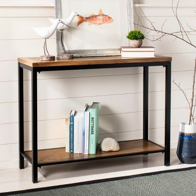 Dennis Brown Oak and Iron Rectangular Console Table with Storage
