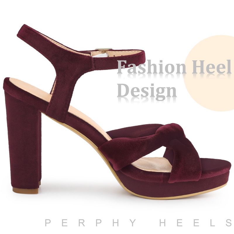 Perphy Women's Knot Platform Slingback Faux Velvet Block Heel Sandals, 4 of 5