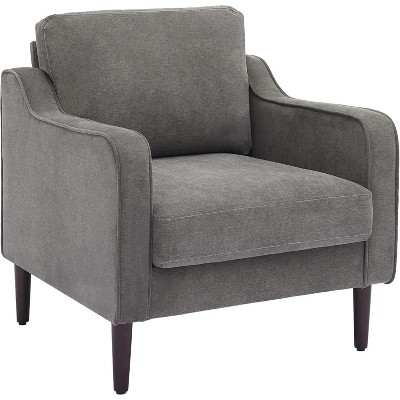 Mid-Century Modern Accent Chair, Linen Fabric Armchair with Scooped Arms, High Back Comfy Sofa for Living Room, Bedroom, Office