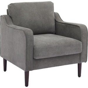 Mid-Century Modern Accent Chair, Linen Fabric Armchair with Scooped Arms, High Back Comfy Sofa for Living Room, Bedroom, Office - 1 of 4