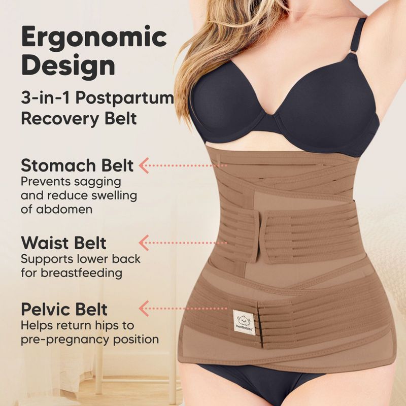 Revive 3 in 1 Postpartum Belly Band Wrap, Post Partum Recovery, Postpartum Waist Binder Shapewear (Warm Tan, Medium/Large), 2 of 10