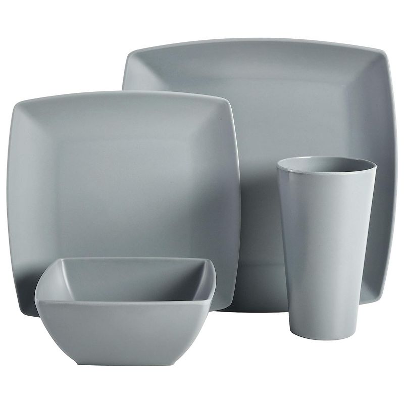 Gibson Home Grayson 16 Piece Square Melamine Dinnerware Set in Grey, 2 of 6