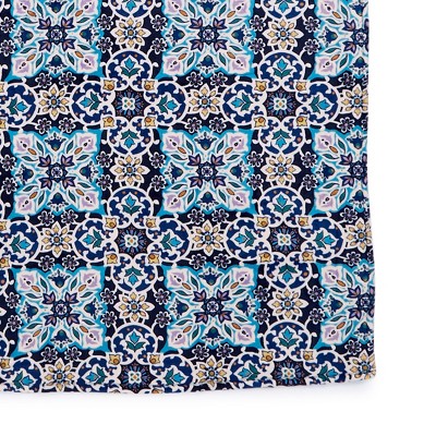 Lisbon Medallion Blue and Beige Fleece Throw Blanket