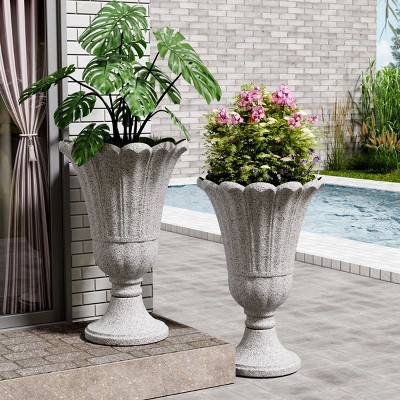 SEVOBAL Planters Decorative HDPE Petal Planters, Stylish 2-Pack Flower Pots with Ribbed Design for Indoor, Outdoor Plants, Gray, 15.76"*15.76"*23.64"