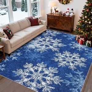 TackView Christmas Runner Rug Washable with Non Slip TPR Backing, Snowflakes Xmas Decoration Carpets for Hallway Bedroom Kitchen - 1 of 4