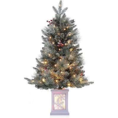 3Ft Prelit Artificial Christmas Tree with 78 Warm LED Frost Lights, 8 Mode, Decor for Home