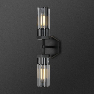 CityFurn 2-Light Modern Black Wall Sconce with Glass Shades