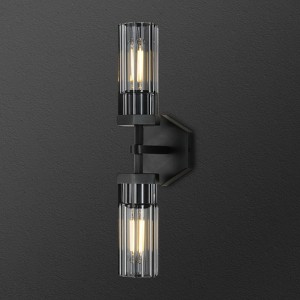 CityFurn 2-Light Modern Black Wall Sconce with Glass Shades - 1 of 4
