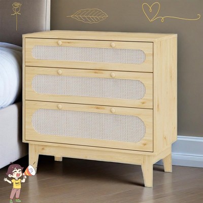 Jojoka Modern 3 Drawer Rattan Dresser, Wood Storage Chest for Bedroom, Living Room, Entryway, Closet Organizer Cabinet