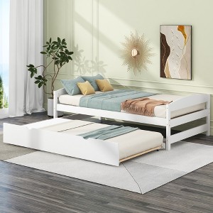Twin Size Daybed, Wooden Platform Bed Frame with Twin Size Trundle Bed -ModernLuxe - 1 of 4