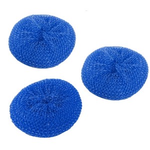 Unique Bargains Kitchen Knitted Mesh Bowl Dish Cleaning Sponges 3 Pcs Blue - 1 of 3
