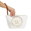 Gold Initial Personalized Makeup Bag for Women, Monogrammed Canvas Cosmetic Pouch (White, 10 x 3 x 6 In) - 3 of 4