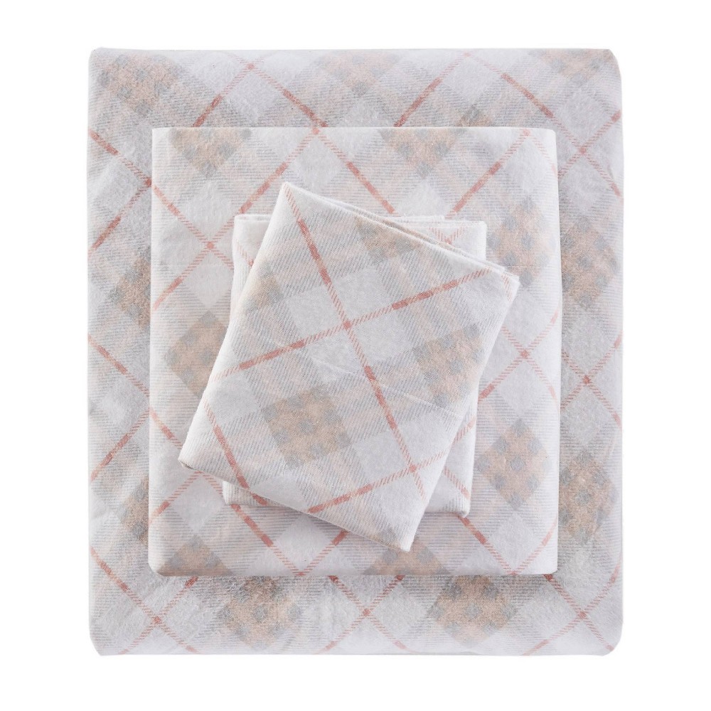 Photos - Bed Linen Twin Flannel Sheet Set Pink Plaid