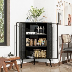 GDFStudio Mia 31.49'' Modern 3-Tier Corner Storage Cabinet with Tempered Glass Doors - 1 of 4