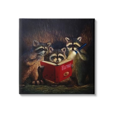 Stupell Industries Fun Raccoon Trio Reading Book Gallery Wrapped Canvas Wall Art