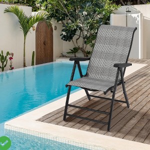 Patio Rattan Folding Reclining Chair, Portable Foldable Rattan Chairs w/Adjustable High Backrest & Widened Armrest - 1 of 4