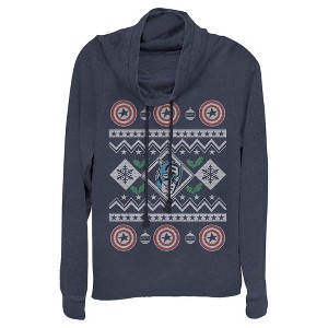 Juniors Womens Marvel Ugly Christmas Captain America Cowl Neck Sweatshirt - 1 of 3