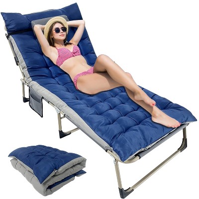 Musment Folding Camping Cot Bed with Pillow, Adjustable 5-Position Folding Chaise Lounge Chair, Portable Guest Bed & Outdoor Folding Sleeping Cots