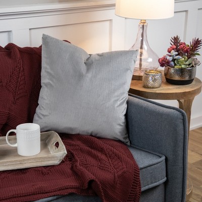 Gray Corduroy Velvet Square Throw Pillow 18"
