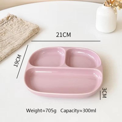 AOSTIRMOTOR Purple Eco-friendly Reuse Ceramic Dinner Plate Kids Feeding Ceramic Plate Fruit Plate With Dividers