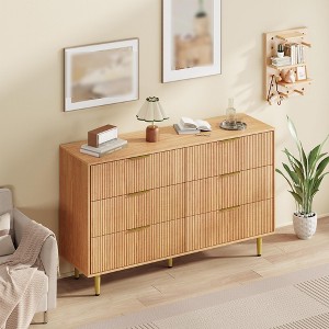 3 Drawer Dresser for Bedroom, 28"W Fluted Chest of Drawers with Gold Handles, Wooden Dresser Narrow Nightstand, Clothes Storage Organizer for Bedroom - 1 of 4