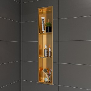 ALFI ABNP0836-BG 8Inch x 36Inch Brushed Gold PVD Stainless Steel Vertical Triple Shelf Shower Niche - 1 of 4