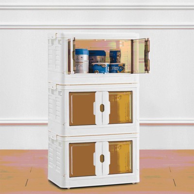 MAYEERTY 37QT Stackable Plastic Storage Bins with Lids and Wheels, Foldable Storage Boxes with Doors, Portable and Lockable Organizer Boxes