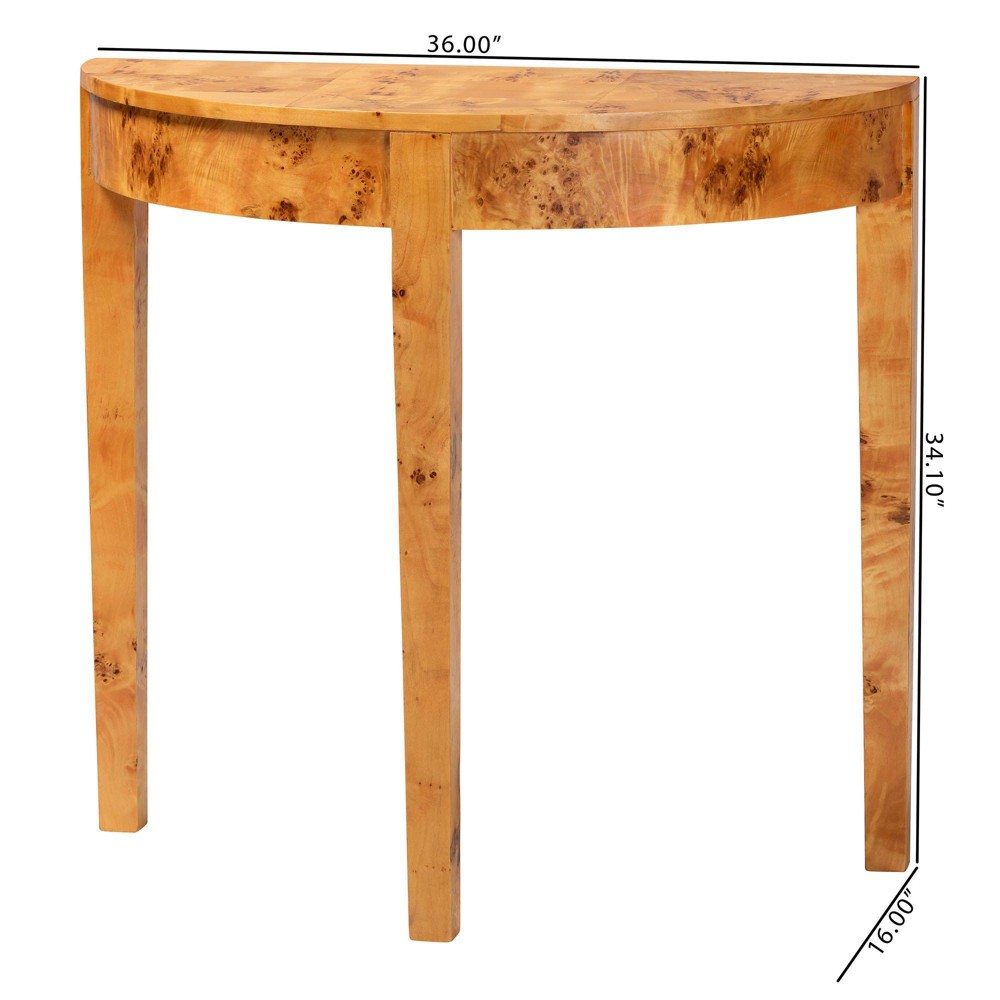bali & pari Jihan Real Burl Wood Half Moon Console Table Light Mappa Burl