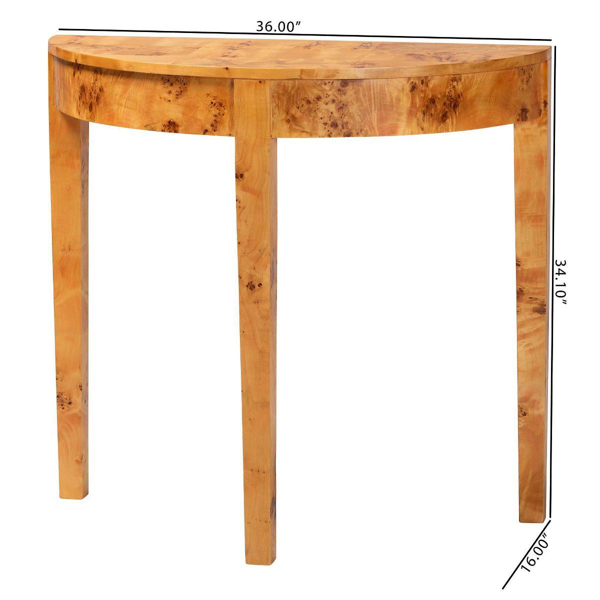 bali & pari Jihan Real Burl Wood Half Moon Console Table Light Mappa Burl