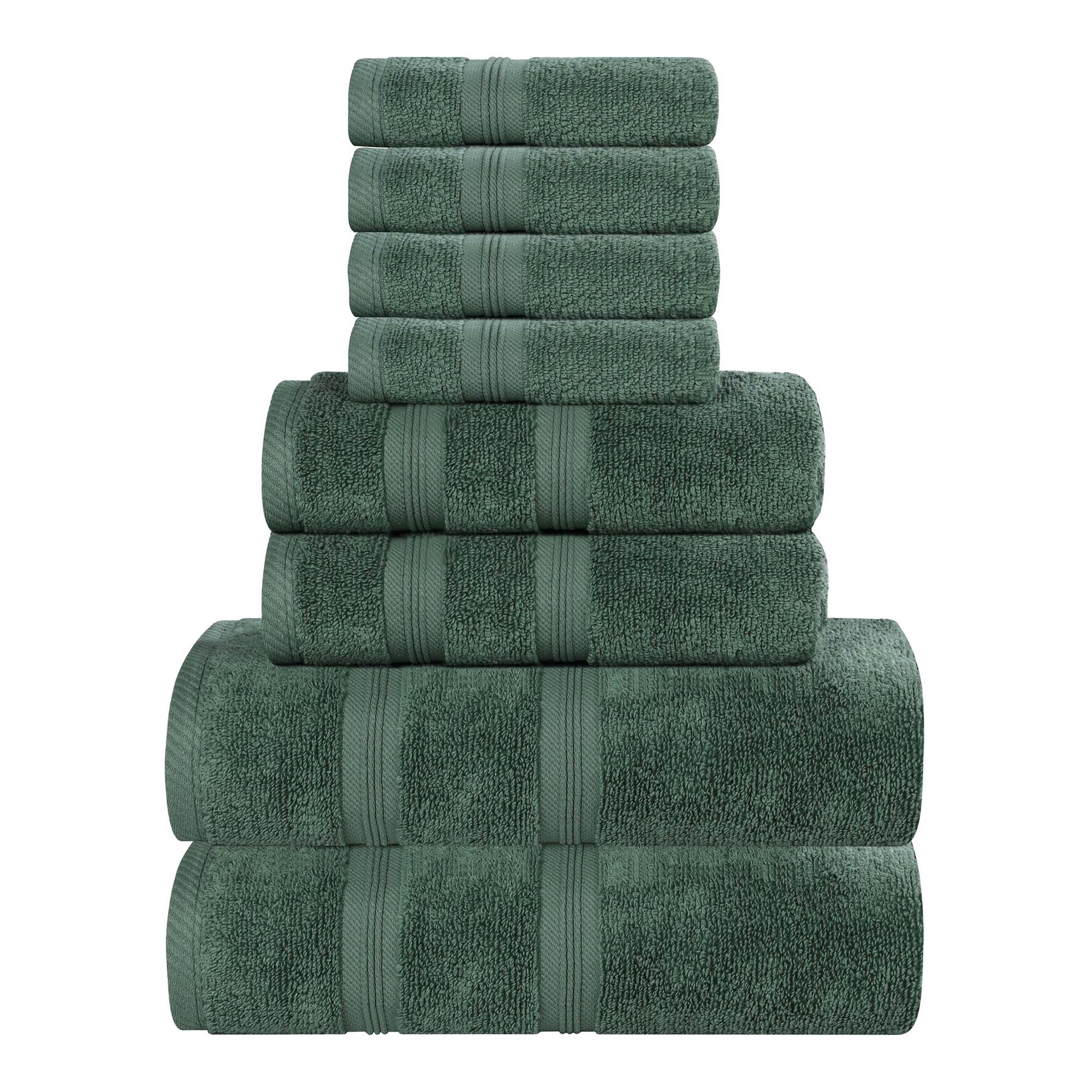 Smart Dry Cotton Medium Weight Solid 8 Piece Towel Set, Forest Green - Blue Nile Mills