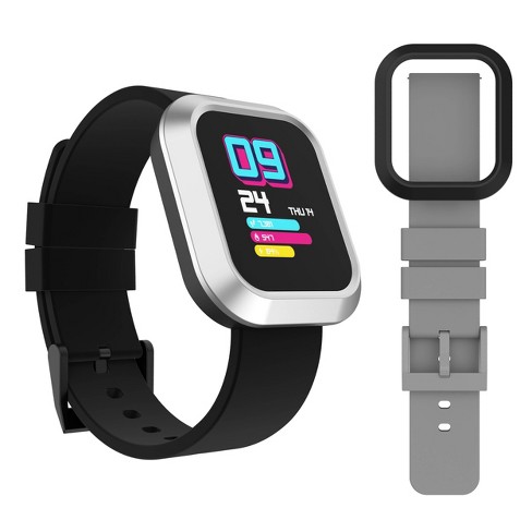 Itouch Flex Smartwatch Black Silicone Case With Silver Strap