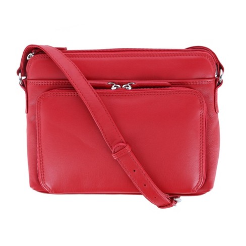 Ctm Women s Leather Shoulder Bag Purse With Side Organizer Red