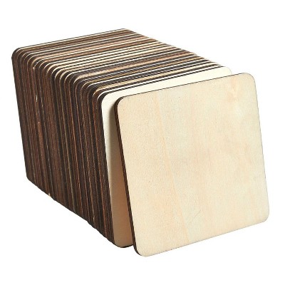 Wood Coasters - 24-Pack Square Wooden Drink Coasters, Unfinished Wood Cup Coasters for Home Kitchen, Office Desk, 3.875 x 3.875 x 0.188 inches