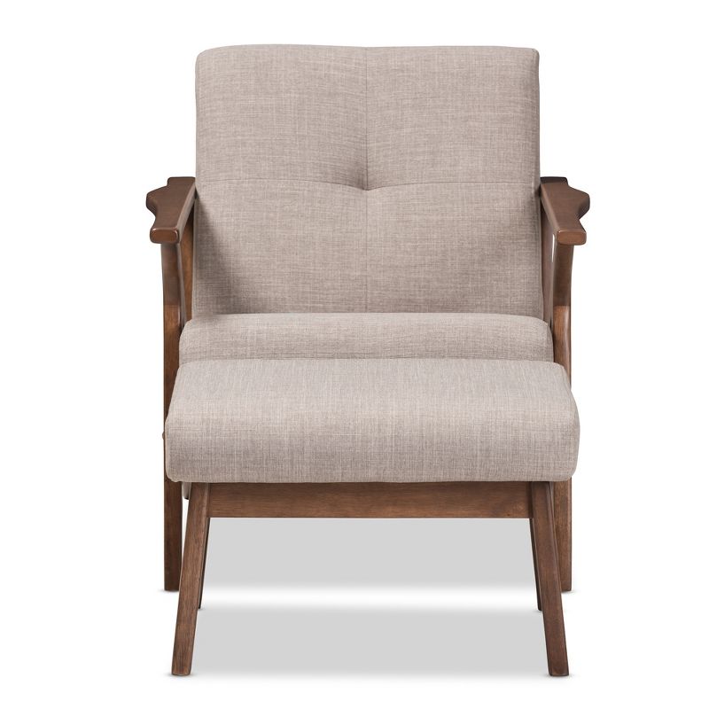 Bianca Mid Modern Walnut Wood Fabric Tufted Lounge Chair and Ottoman Set Light Gray - Baxton Studio, 3 of 11