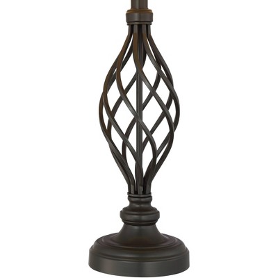 Annie Bronze Iron Scroll Table Lamps Set with Cream Drum Shade