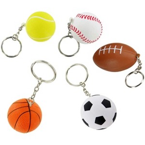 The Mardi Gras Krewe Sports Keychains 30 Pack | Soccer, Basketball, Tennis, Baseball, Football Party Supplies | 6 of Each Ball - 1 of 4