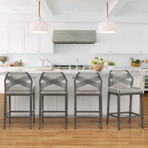 Arceso Outdoor Bar Stools, Rattan Outdoor Counter Height Bar Stools Set of 4, 26.5" H Woven Rope Patio Bar Chairs with Aluminum Legs for Kitchen - 1 of 4